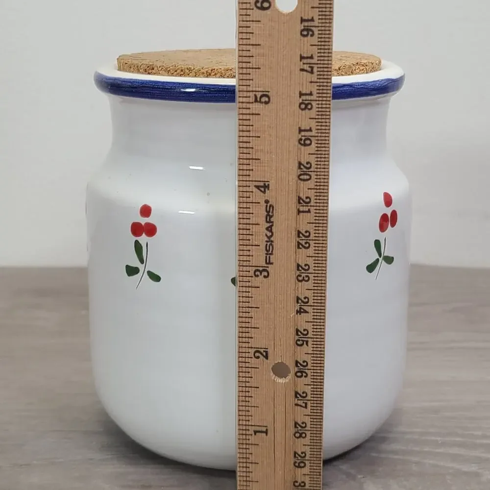 Italian White Pottery Jar Vase Utensil‎ Holder Cherries Made in Italy Cottage